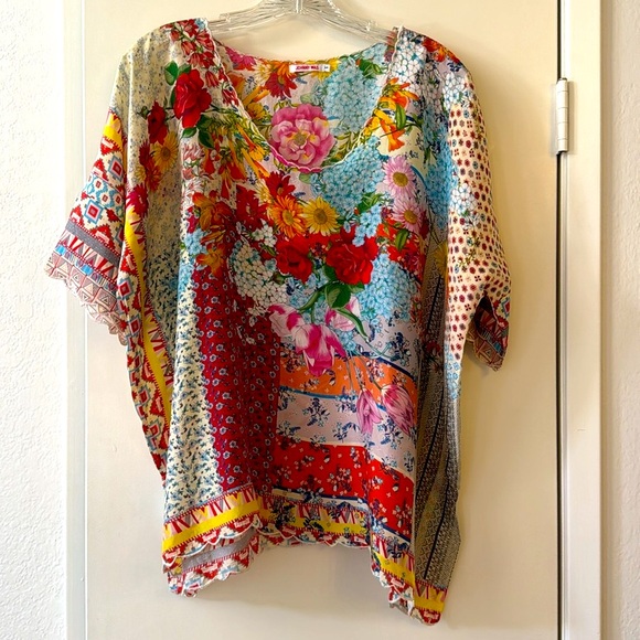 Johnny Was Silk Floral Luana Short Sleeve Tunic Blouse Top - Picture 3 of 16